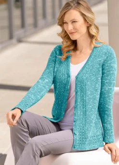 Online BADER Strickjacke aus Melangegarn JADEGRÜN MELIERT