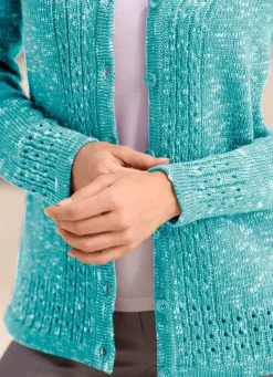 Online BADER Strickjacke aus Melangegarn JADEGRÜN MELIERT