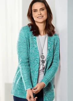 Hot BADER Strickjacke aus Melangegarn JADEGRÜN MELIERT