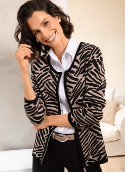 Clearance BADER Strickjacke in Feinstrick CAMEL-SCHWARZ