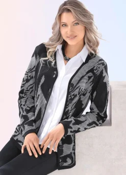 Sale BADER Strickjacke in grafischer Optik mit platischem Effekt SCHWARZ-WEISS