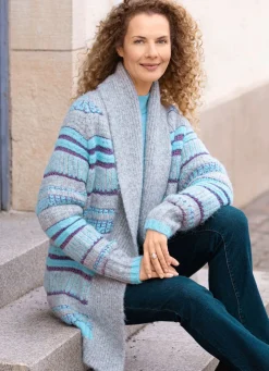 Outlet BADER Strickjacke in Grobstrick HELLGRAU-HELLBLAU-LILA