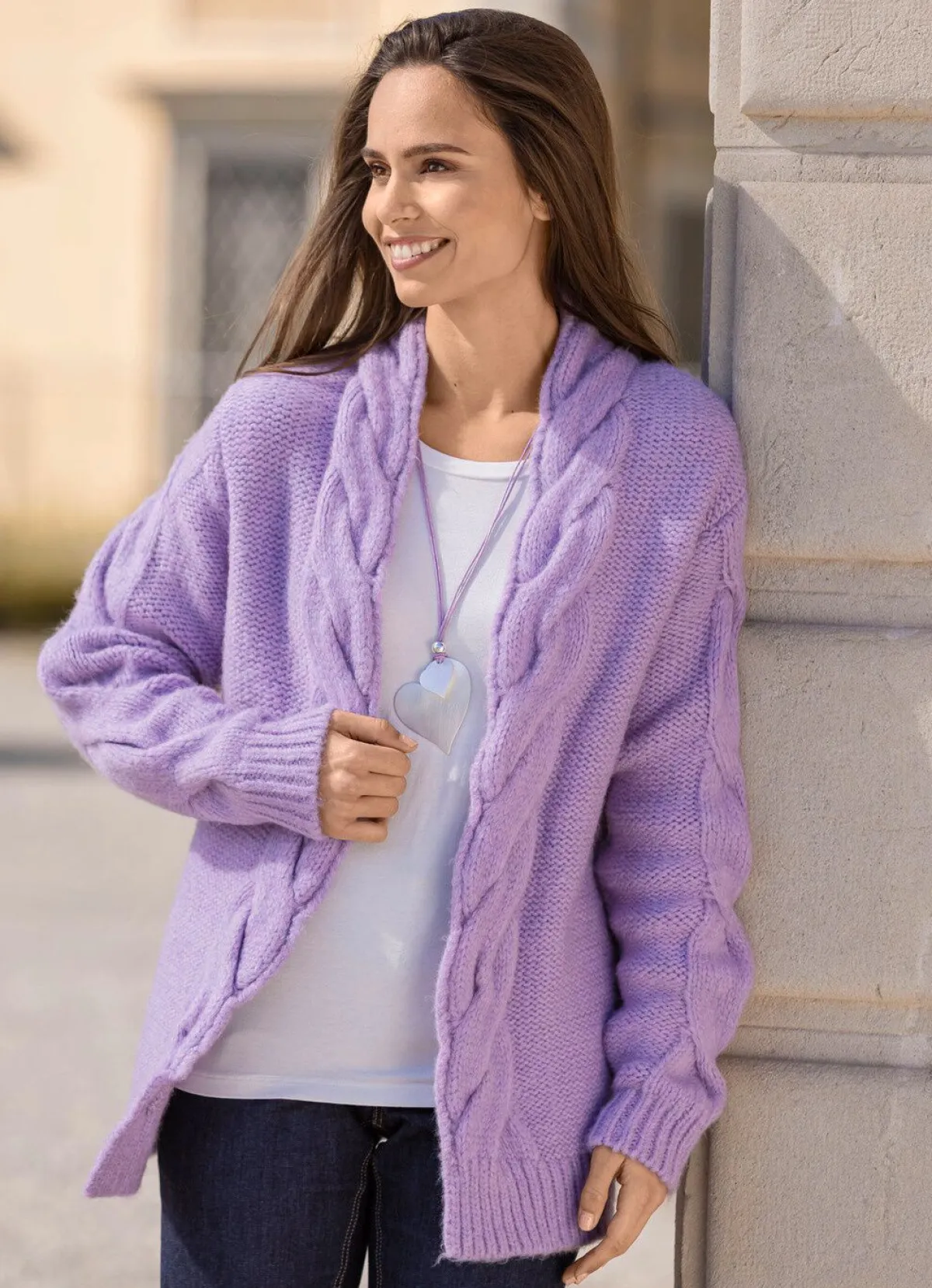 Outlet BADER Strickjacke in Grobstrick FLIEDER