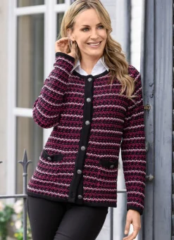 Discount BADER Strickjacke in Jacquard-Dessin SCHWARZ-FUCHSIA-WEISS