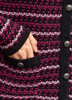 Discount BADER Strickjacke in Jacquard-Dessin SCHWARZ-FUCHSIA-WEISS