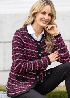 Discount BADER Strickjacke in Jacquard-Dessin SCHWARZ-FUCHSIA-WEISS