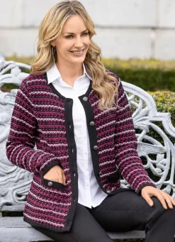 Discount BADER Strickjacke in Jacquard-Dessin SCHWARZ-FUCHSIA-WEISS