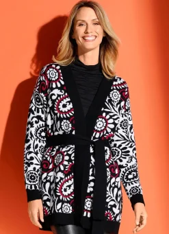 Clearance BADER Strickjacke in Jacquard-Dessin SCHWARZ-WEISS-ROT