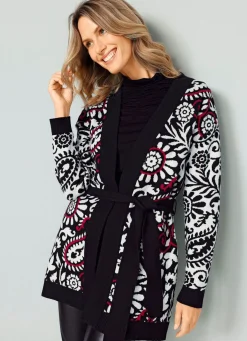 Clearance BADER Strickjacke in Jacquard-Dessin SCHWARZ-WEISS-ROT