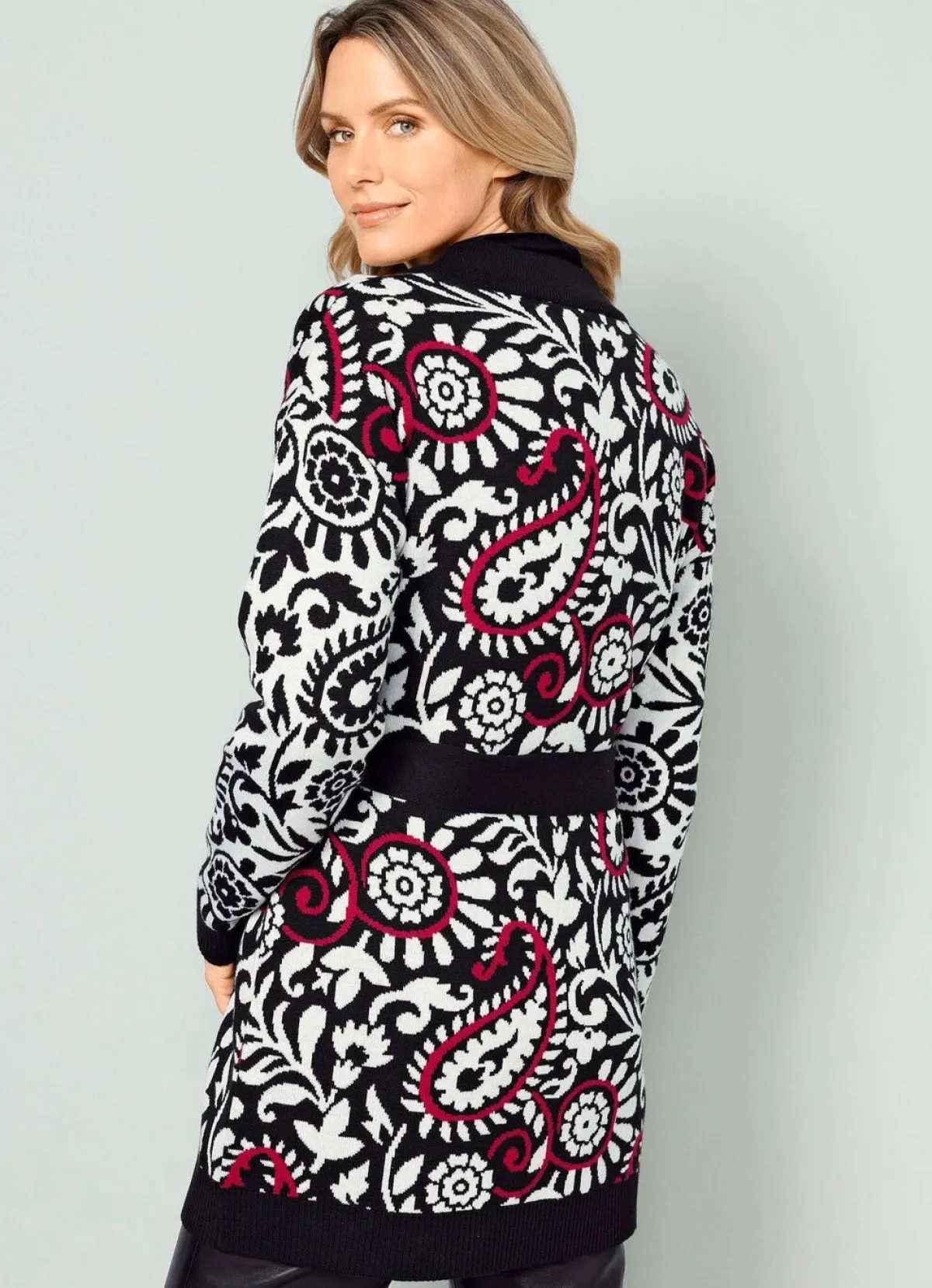Clearance BADER Strickjacke in Jacquard-Dessin SCHWARZ-WEISS-ROT