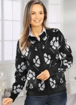 Online BADER Strickjacke in Jacquard-Dessin SCHWARZ-HELLGRAU MELIERT