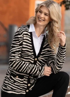 Sale BADER Strickjacke in Jacquard-Dessin SCHWARZ-BEIGE MELIERT