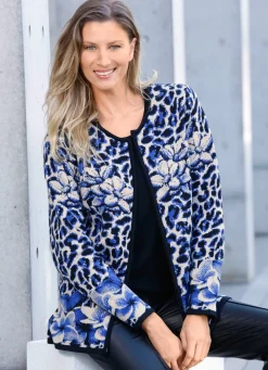 Clearance BADER Strickjacke in Jacquard-Dessin SAND-ROYALBLAU-SCHWARZ