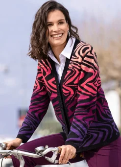 Online BADER Strickjacke in Jacquard-Dessin SCHWARZ-LILA-MULTICOLOR
