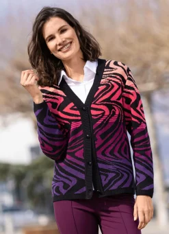 Online BADER Strickjacke in Jacquard-Dessin SCHWARZ-LILA-MULTICOLOR