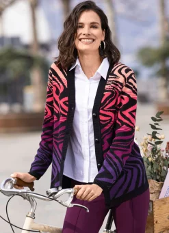 Online BADER Strickjacke in Jacquard-Dessin SCHWARZ-LILA-MULTICOLOR