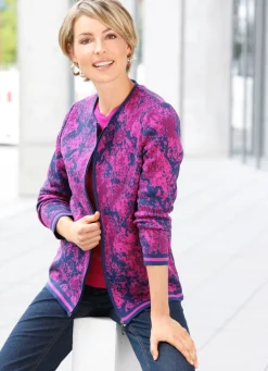 New BADER Strickjacke in Jacquard-Dessin MARINE-BEERE-PINK