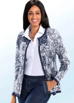 Outlet BADER Strickjacke in Jacquard-Dessin RAUCHBLAU-ECRU-MULTICOLOR