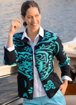 Discount BADER Strickjacke in Jacquard-Dessin MARINE-TÜRKIS
