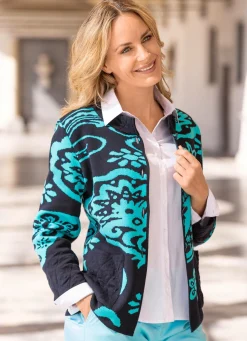 Discount BADER Strickjacke in Jacquard-Dessin MARINE-TÜRKIS