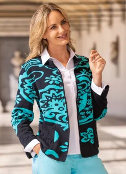 Discount BADER Strickjacke in Jacquard-Dessin MARINE-TÜRKIS