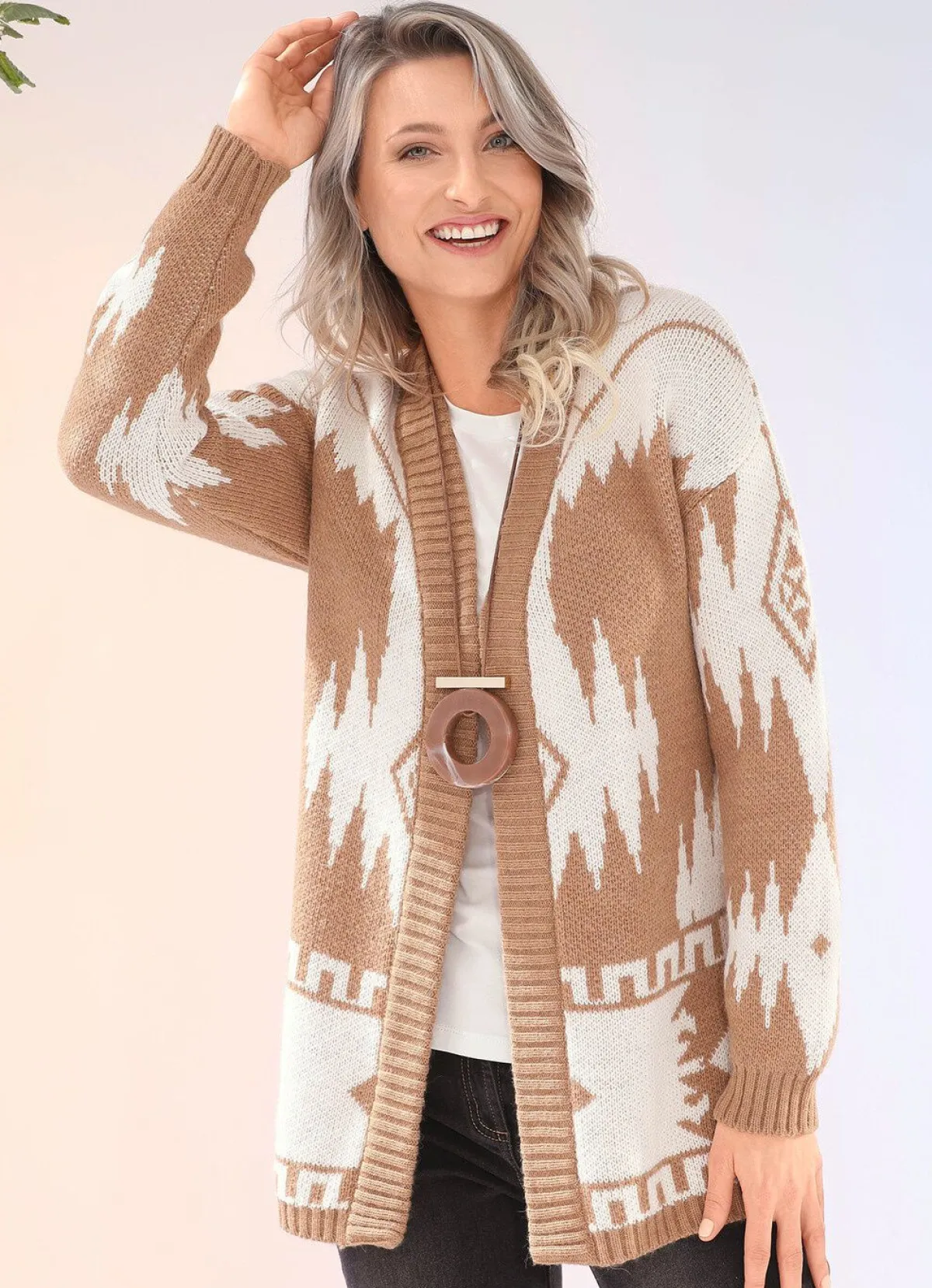 Clearance BADER Strickjacke in Kuschelqualität CAMEL-ECRU