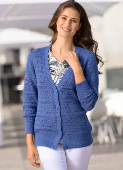 Discount BADER Strickjacke in Mustermix JEANSBLAU