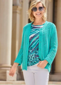 New BADER Strickjacke in Netzoptik TÜRKIS