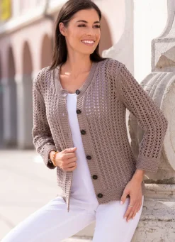 Sale BADER Strickjacke in Netzoptik TAUPE