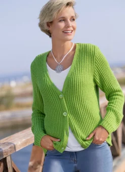 Online BADER Strickjacke in Patentstrick KIWIGRÜN