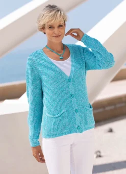 New BADER Strickjacke in Perlfang AQUA MELIERT