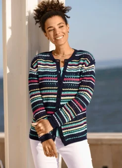 New BADER Strickjacke in Ringeldessin MARINE-MULTICOLOR