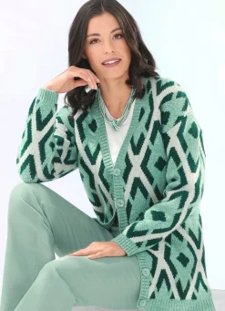 New BADER Strickjacke in sehr flauschiger Qualität MINT-DUNKELGRÜN-MULTICOLOR
