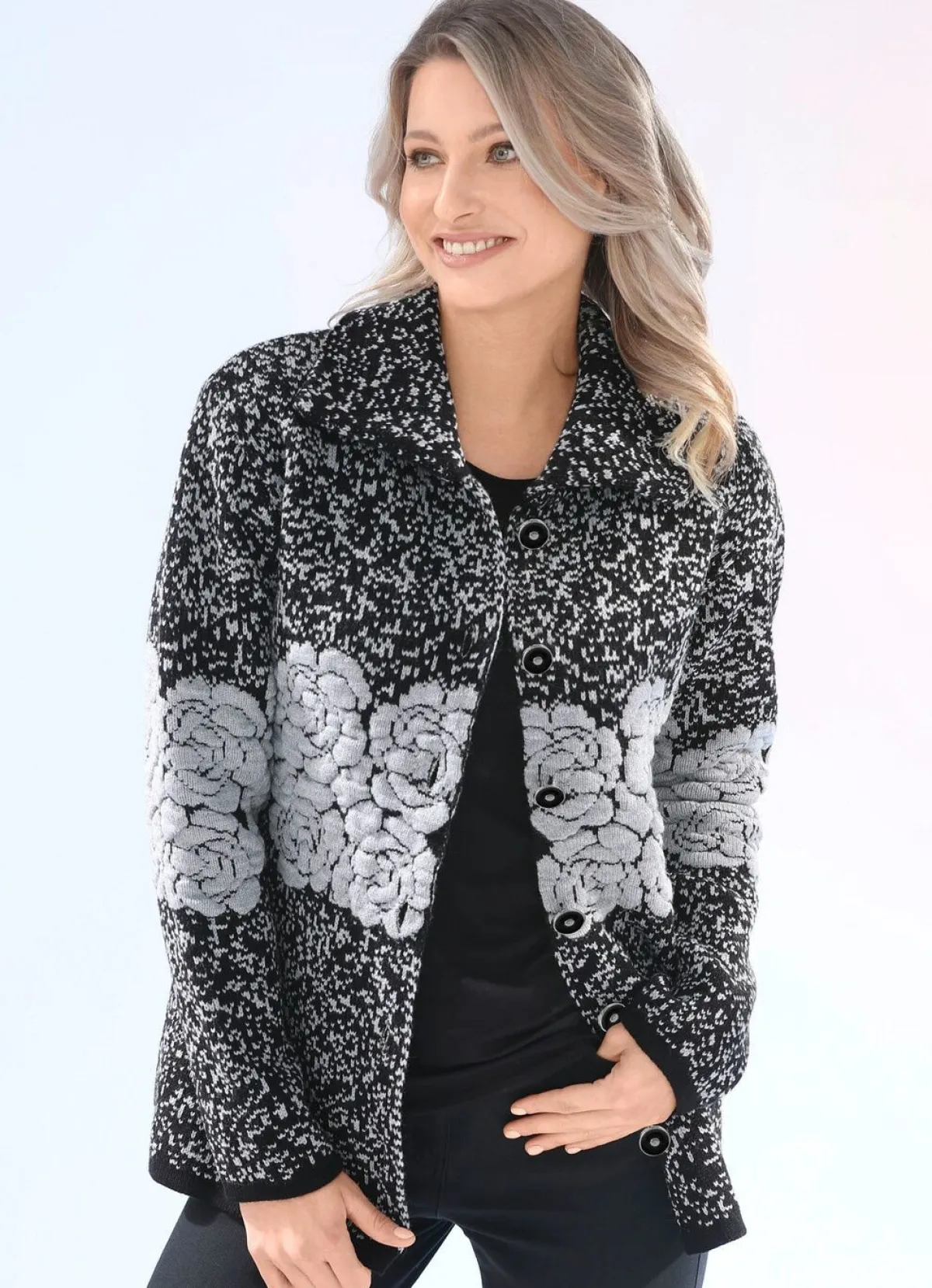 Sale BADER Strickjacke in Strickmix SCHWARZ-GRAU