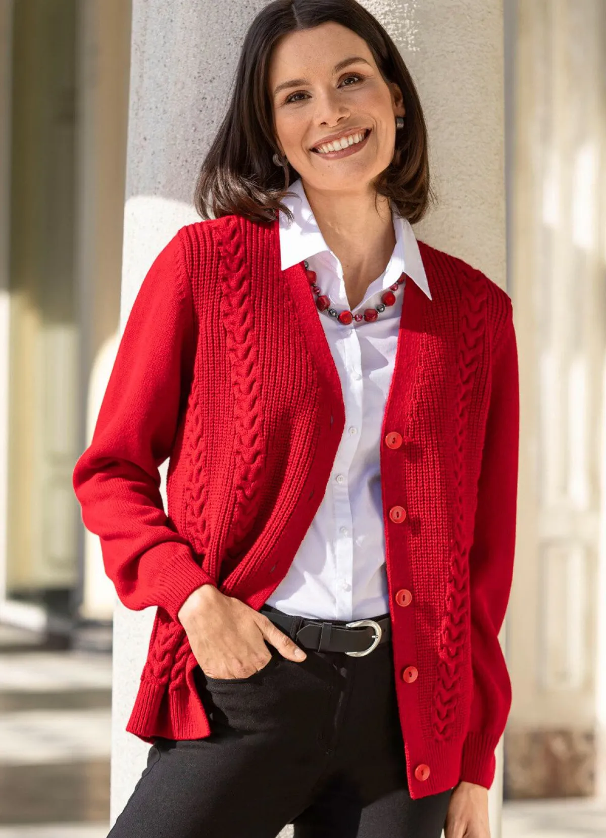 Discount BADER Strickjacke in Strukturmix ROT