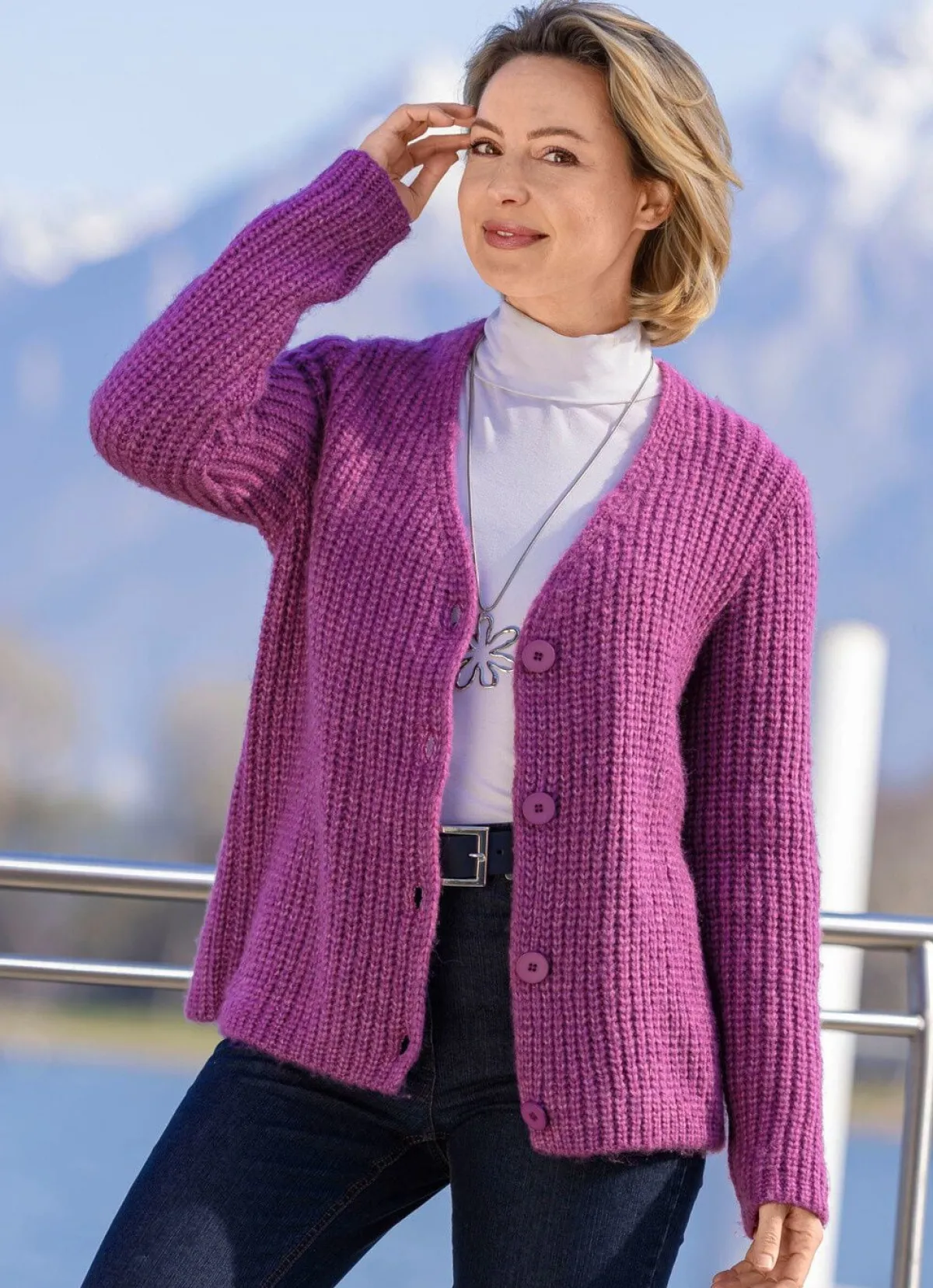Hot BADER Strickjacke in superflauschigem Grobstrick BEERE MELIERT
