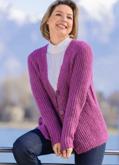 Hot BADER Strickjacke in superflauschigem Grobstrick BEERE MELIERT