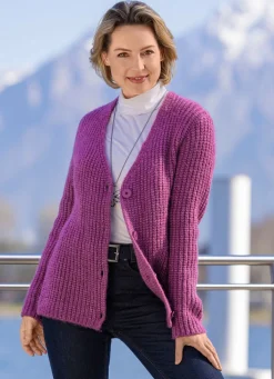 Hot BADER Strickjacke in superflauschigem Grobstrick BEERE MELIERT