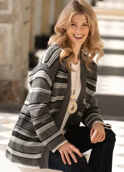 Online BADER Strickjacke mit Alpaka und in Strukturmix SCHWARZ-GRAU-ECRU