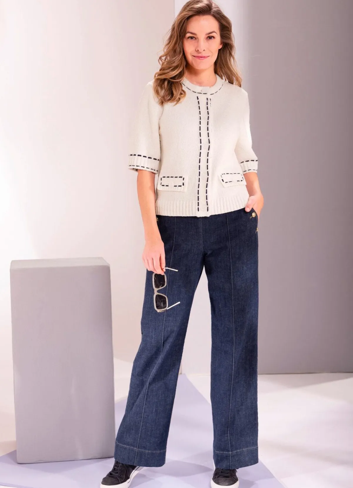 Hot B/ANCA Strickjacke mit Baumwolle CREMÉ