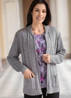 Best BADER Strickjacke mit dekorativem Strukturmix GRAU MELIERT