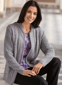 Best BADER Strickjacke mit dekorativem Strukturmix GRAU MELIERT