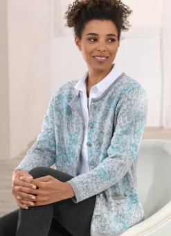 Discount BADER Strickjacke mit dekorativen Knöpfen GRAU-MINT-SEEGRÜN