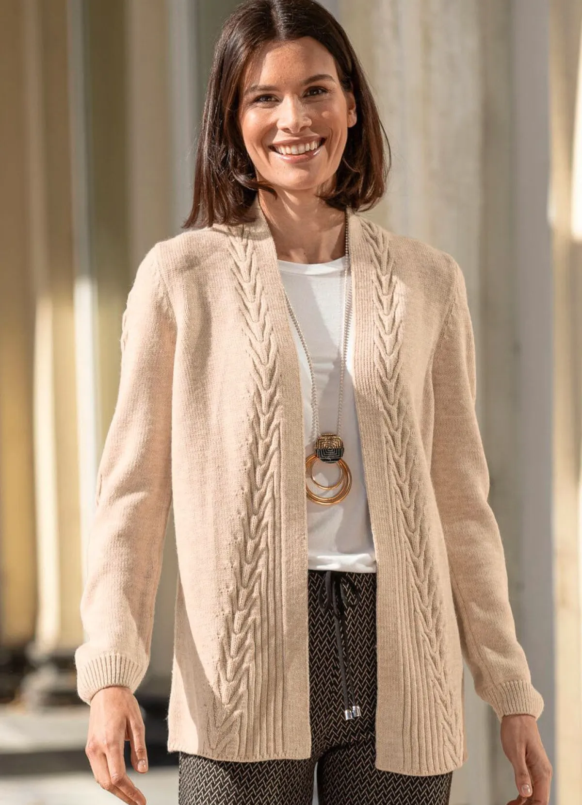 Hot BADER Strickjacke mit dekorativer Struktur BEIGE MELIERT