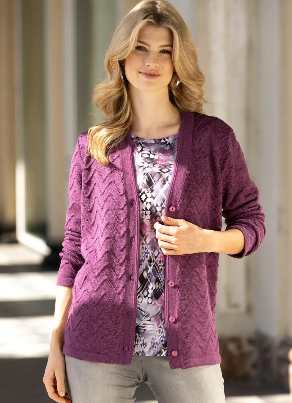 Discount BADER Strickjacke mit dekorativer Struktur MAUVE