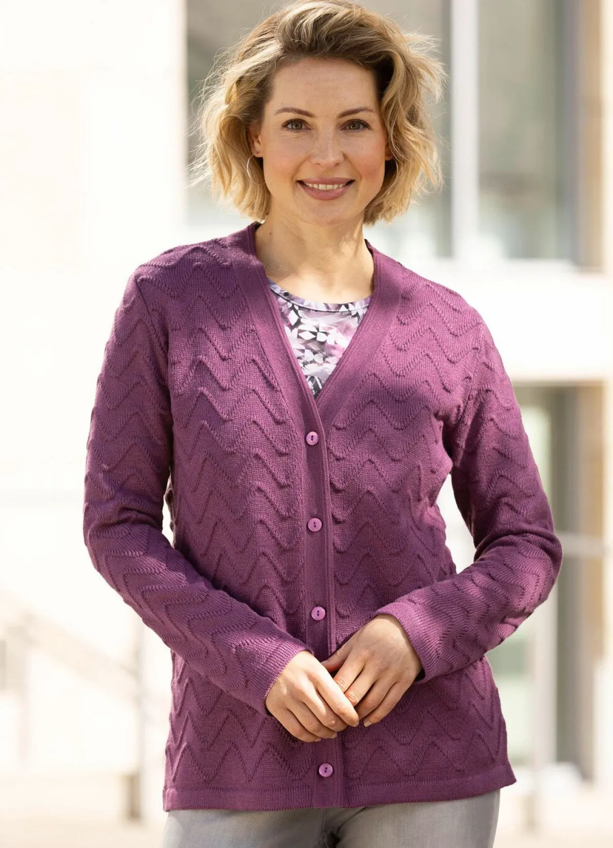 Discount BADER Strickjacke mit dekorativer Struktur MAUVE