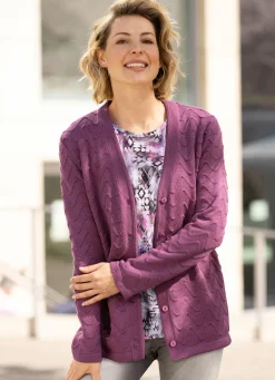 Discount BADER Strickjacke mit dekorativer Struktur MAUVE