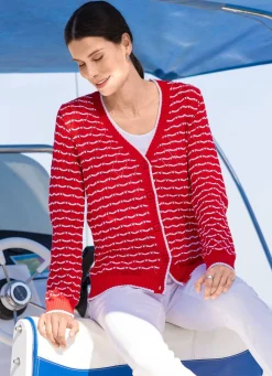 Outlet BADER Strickjacke mit feinen Ringeln und Ajourrauten ROT-WEISS
