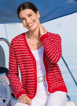 Outlet BADER Strickjacke mit feinen Ringeln und Ajourrauten ROT-WEISS