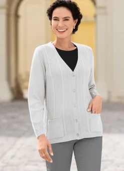 Outlet BADER Strickjacke mit feinen Strukturstreifen HELLGRAU